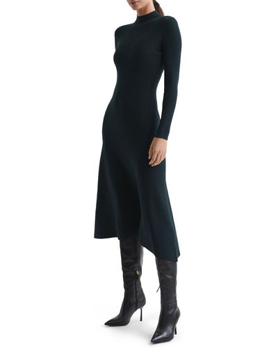 Reiss Chrissy Mock Neck Long Sleeve Midi Dress - Black