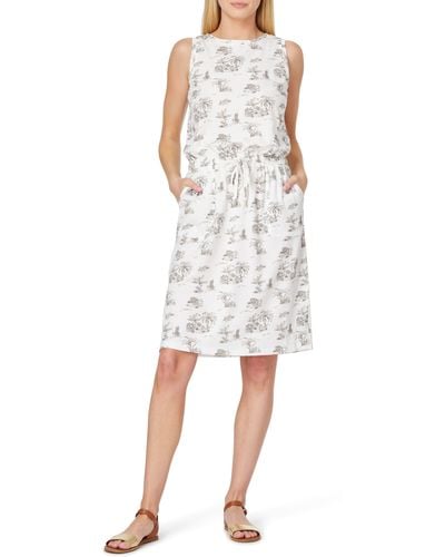 C&C California Ira Sleeveless Cotton Blend Drawstring Belt Dress - White