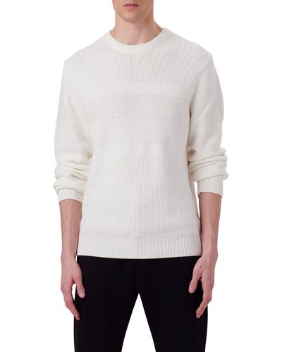 Bugatchi Mixed Stitch Cotton Sweater - White