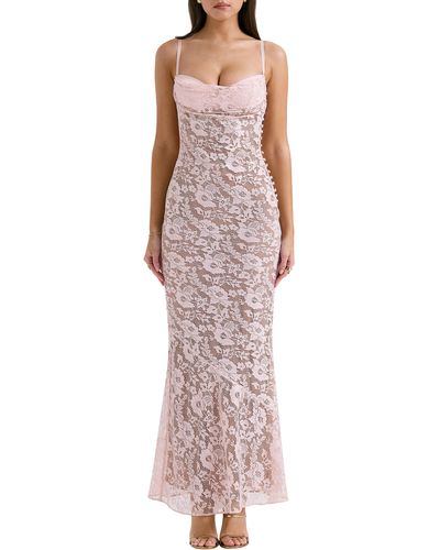 House Of Cb Azzurra Metallic Lace Body-con Gown - Pink