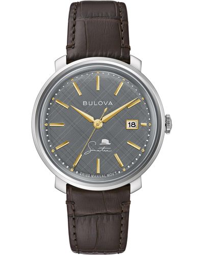 Bulova Frank Sinatra The Best Is Yet To Come Leather Strap Watch - Gray
