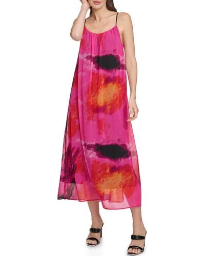 DKNY Abstract Print Chiffon Maxi Dress - Pink