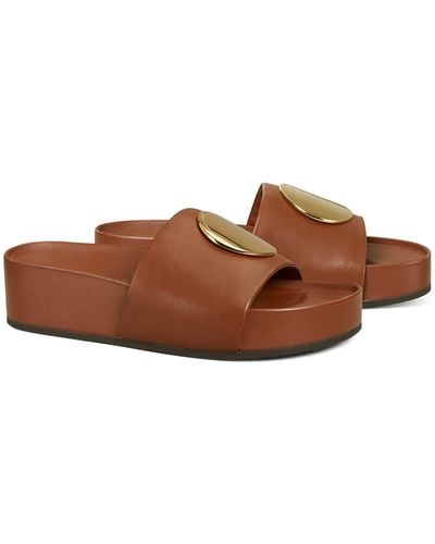 Tory Burch Patos Leather Platform Slide Sandals - Multicolor