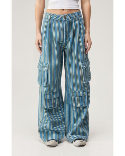 Nasty Gal Stripe Wide Leg Cargo Pants - Blue