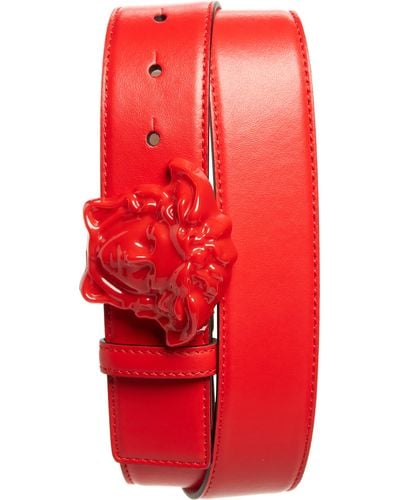 Versace Medusa Head Leather Belt - Red