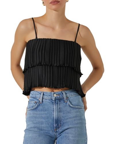 Astr Pleated Tiered Convertible Camisole - Black