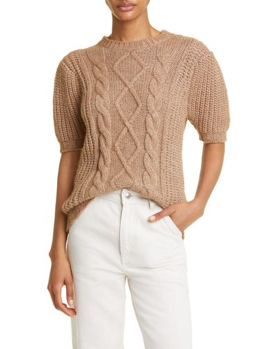 Eleventy Mixed Stitch Puff Sleeve Alpaca & Cotton Sweater - White
