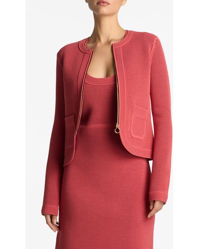 St. John Two-tone Zip Double Face Sweater Jacket - Red