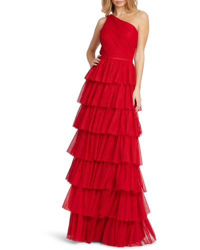 Ieena for Mac Duggal Ruffled One-shoulder A-line Gown - Red