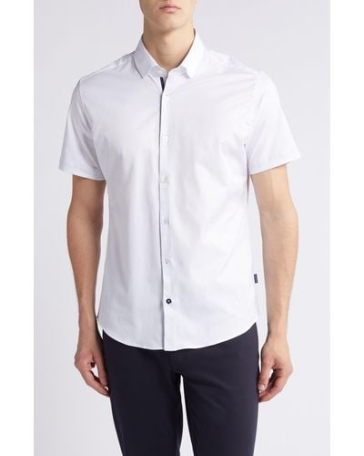 Stone Rose Solid Drytouch Slim Fit Short Sleeve Twill Button-up Shirt - White