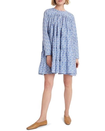 Merlette X Liberty London Soliman Floral Print Long Sleeve Tiered Dress - Blue