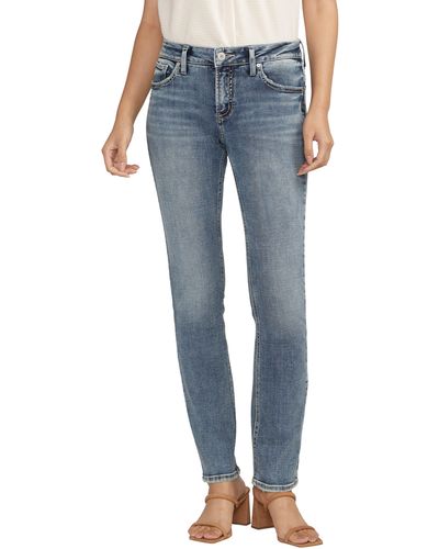 Silver Jeans Co. Elyse Mid Rise Straight Leg Jeans - Blue