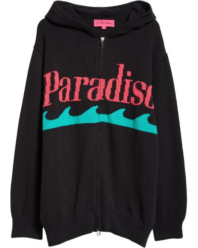The Elder Statesman Paradise Full Zip Hooded Sweater - Black
