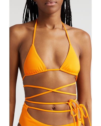 K.ngsley Naomi Halter Crossover Tie Waist Bikini Top - Orange