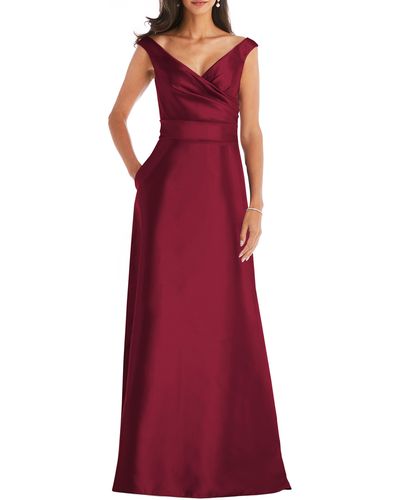Alfred Sung Off The Shoulder Satin Gown - Red