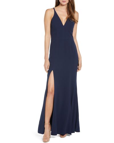Dress the Population Iris High-slit Evening Gown - Blue