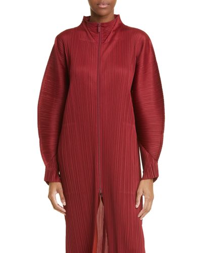 Pleats Please Issey Miyake Monthly Colors November Pleated Duster Jacket - Red