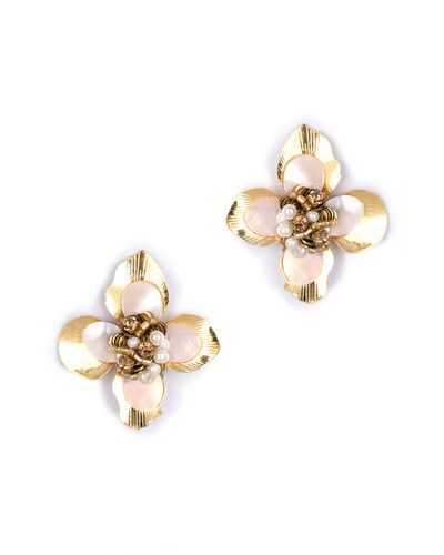Deepa Gurnani Azura Imitation Pearl Beaded Floral Stud Earrings - White
