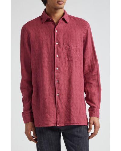 Massimo Alba Bowles Texture Check Linen Button-up Shirt - Red
