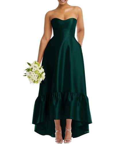 Alfred Sung Strapless Ruffle High-low Satin Gown - Green