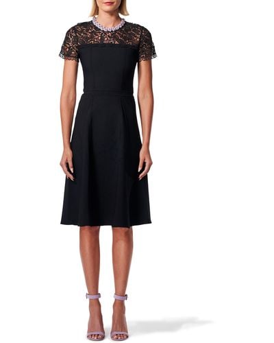 Carolina Herrera Lace Yoke Knit Fit & Flare Dress - Black