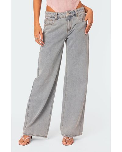 Edikted Bow Pocket Low Rise Wide Leg Jeans - Gray