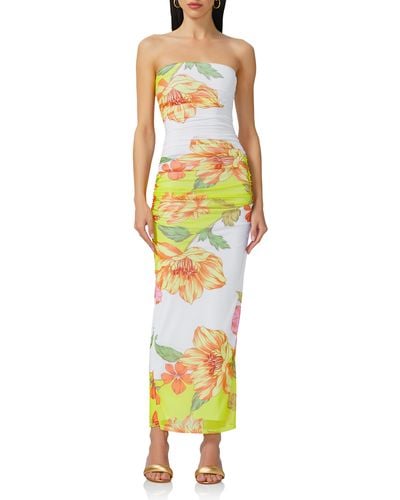 AFRM Marlo Ruched Strapless Dress - Yellow