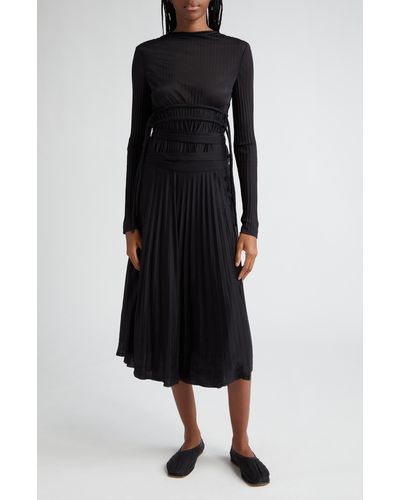Proenza Schouler Riley Pleated Long Sleeve Jersey Dress - Black