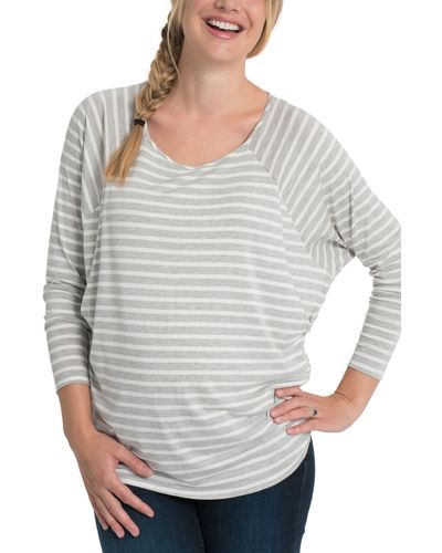 Bun Maternity Softie Stripe Long Sleeve Nursing Top - Gray