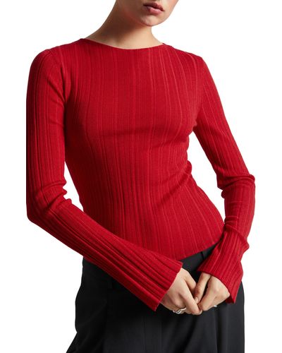 & Other Stories & Bell Sleeve Wool Rib Sweater - Red