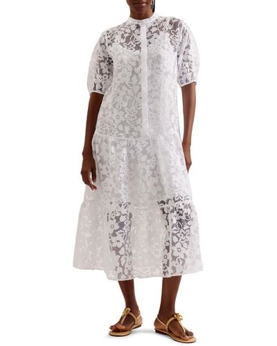 Ted Baker Claarey Floral Motif Midi Dress - White