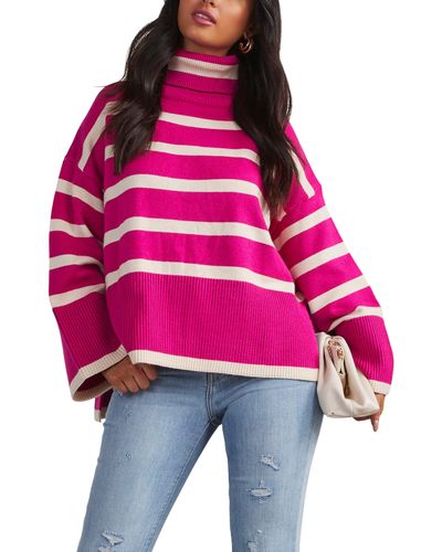 Vici Collection Evelyn Stripe Turtleneck Sweater - Red