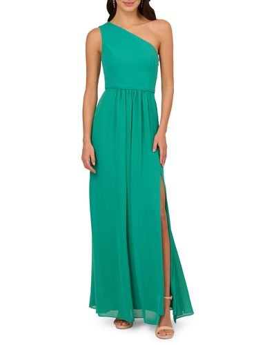 Adrianna Papell One-shoulder Crepe Chiffon Gown - Green