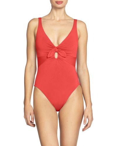 Robin Piccone Ava Plunge Underwire One-piece Swimsuit - Red