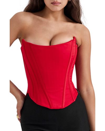 House Of Cb Genevieve Strapless Satin Corset Top - Red