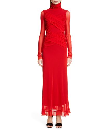 Fuzzi Wrap Effect Long Sleeve Maxi Dress - Red