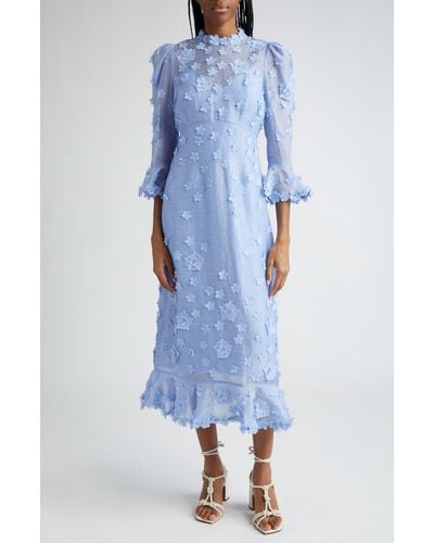 Zimmermann Matchmaker Lift Off Embellished Linen & Silk Midi Dress - Blue