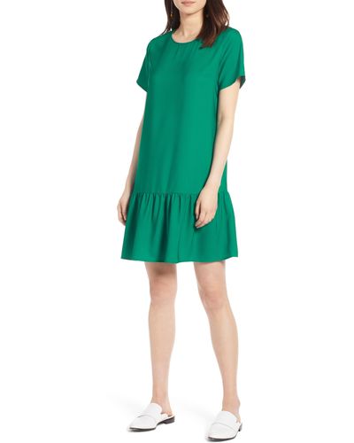 Halogen® Halogen(r) Short Sleeve Ruffle Hem Dress - Green