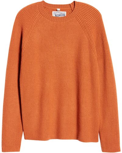 Schott Nyc Ribbed Raglan Sleeve Wool Sweater - Orange