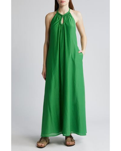 Xirena Xírena Drue Cotton & Silk Maxi Halter Dress - Green