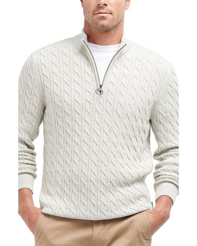 Barbour Cable Knit Half Zip Cotton Sweater - White