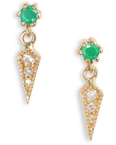 Meira T Diamond & Emerald Drop Earrings - Blue