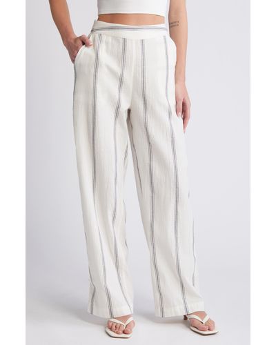 Vero Moda Embroidered Stripe Cotton Wide Leg Pants - White