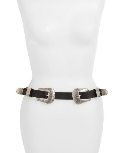Another Line Double Buckle Western Belt - White