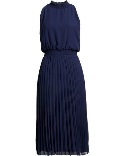 Sam Edelman Smocked Plissé Midi Dress - Blue