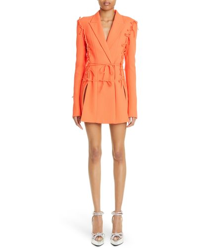 Mach & Mach Bow Embellished Long Sleeve Wool Mini Blazer Dress - Orange