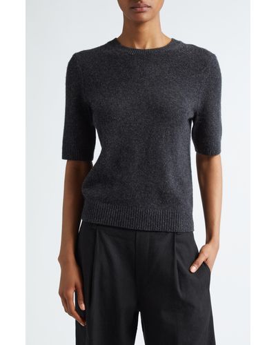Vince Short Sleeve Wool & Alpaca Blend Sweater - Black