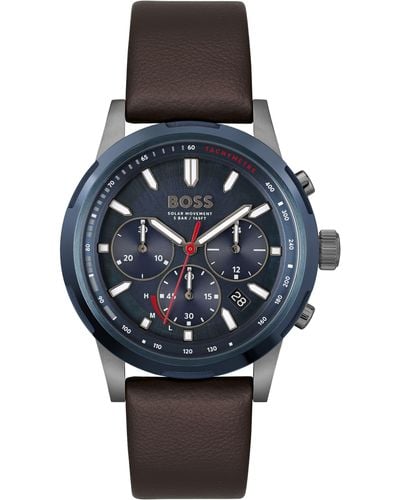 BOSS Solgrade Chronograph Leather Strap Watch - Black