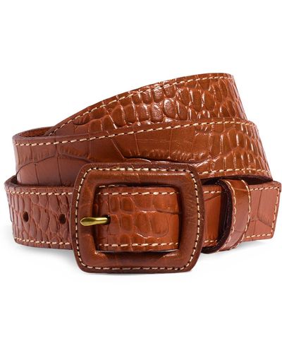 Madewell Croc Embossed Covered Buckle Leather Belt - Brown