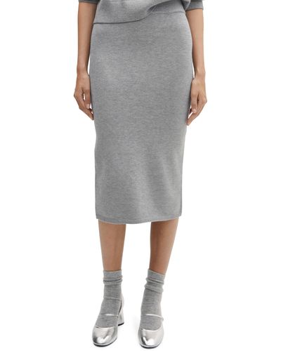 Mango Rib Midi Sweater Skirt - Gray